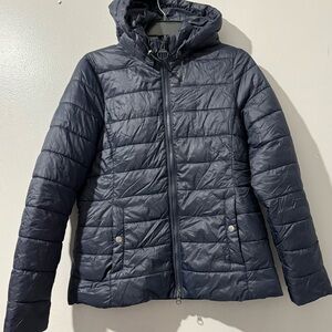 Barbour Women Shaw Quilt Puffer Hooded Jacket Size 6 Navy Blue Good Condition